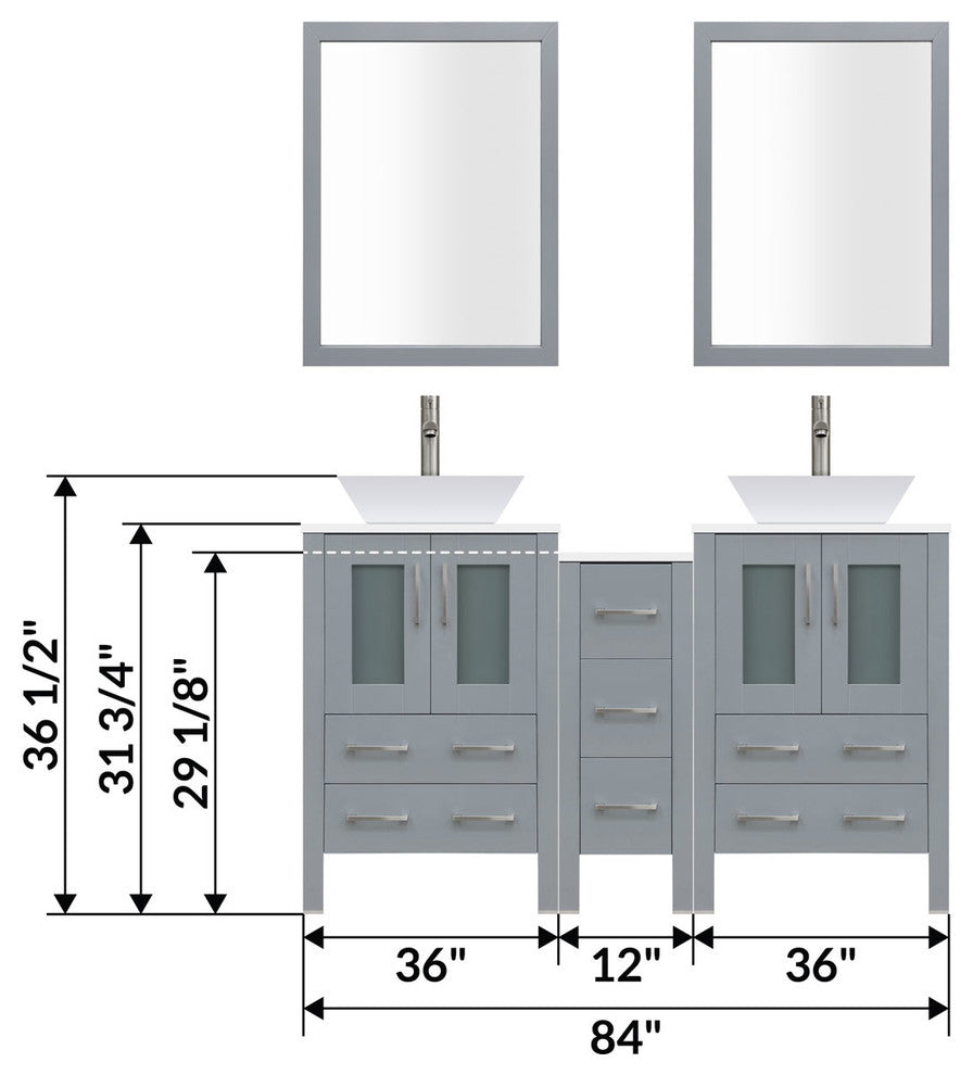 84" Modern Bathroom Vanity Set, Mirror and Sink LV2-C15-84-G, Gray