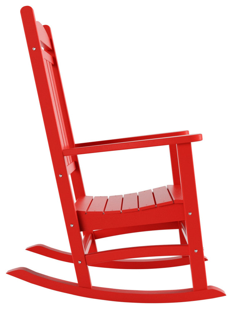 WestinTrends HDPE Outdoor Patio Adirondack Rocking Chair, Classic Porch Rocker, Red