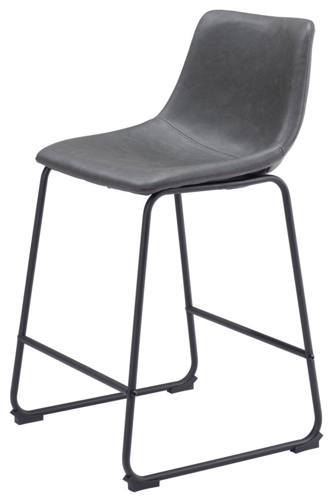 Counter Chair, Set of 2, Faux Vinyl Leather, Charcoal, Gray, Black, Industrial