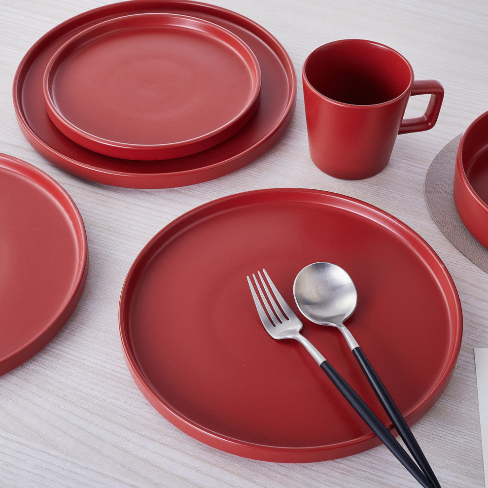 Stone Lain Cleo Stoneware 16 Piece Dinnerware Set, Red