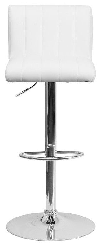 Estella Low-Back White Vinyl Adjustable Barstool, Footrest, Swivel