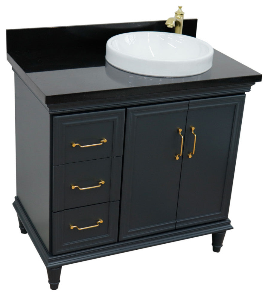 37" Single Vanity, Dark Gray Finish With Black Galaxy