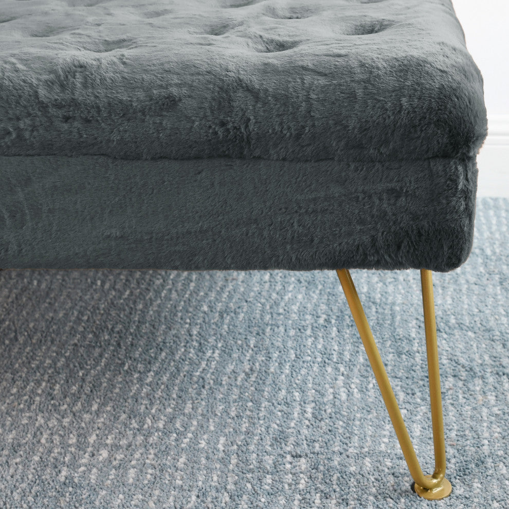 Rabbit Faux Fur Tufted Coffee Table, Gray Flannel, 33"x33"x18"