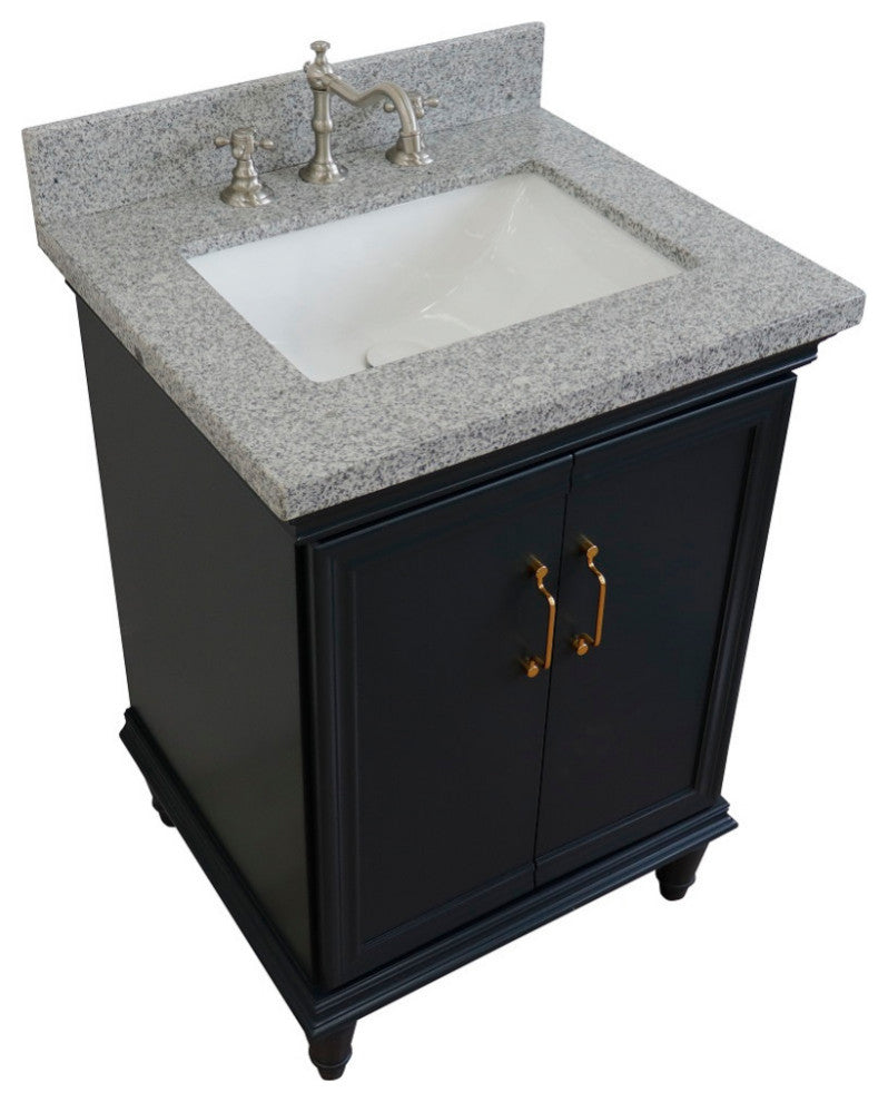 25" Single Vanity, Dark Gray Finish With Gray Granite And Rectangle Sink