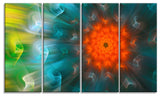 Multi Color Fractal Petals Dandelion, Floral Canvas Art Print, 48"x28", 4 Panels