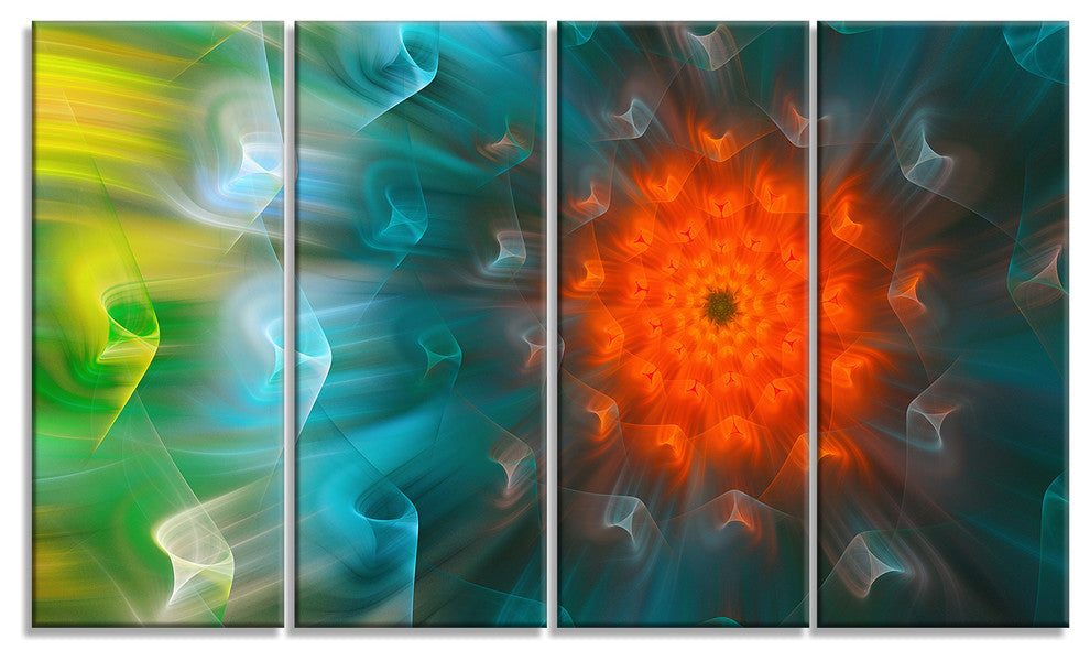 Multi Color Fractal Petals Dandelion, Floral Canvas Art Print, 48"x28", 4 Panels