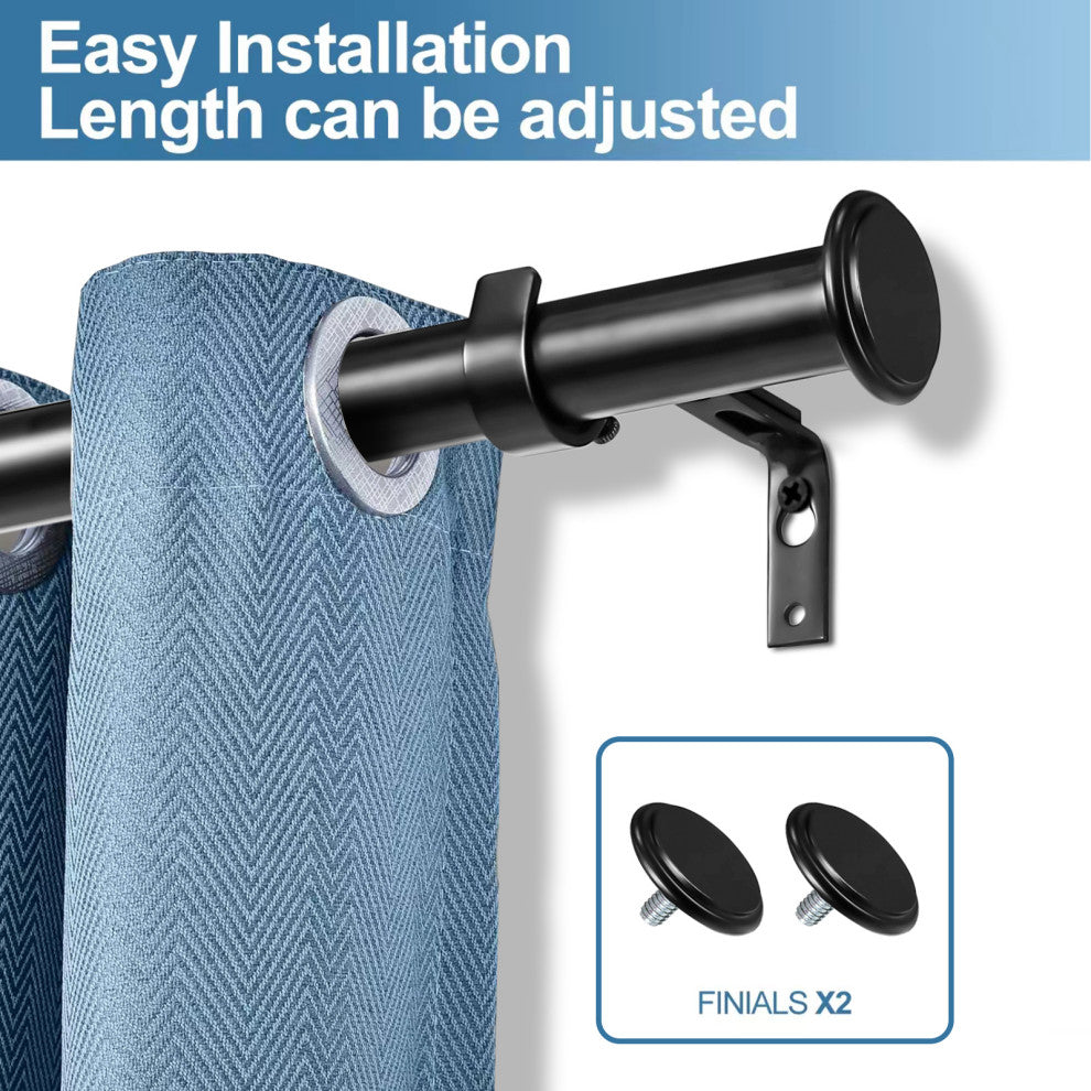 1" Bouton Drapery Curtain Rod, Black, 48"-84"