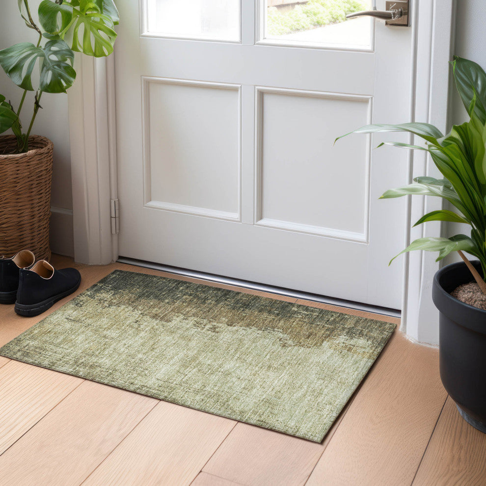 Machine Washable Indoor/Outdoor Chantille ACN1904 Olive 1'8" x 2'6" Rug