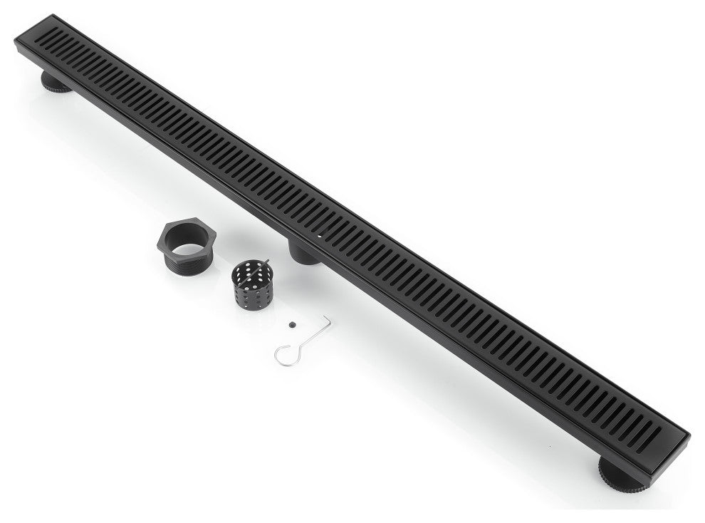 Stainless Steel Rectangular Linear Shower Floor Drain, Black, 40"