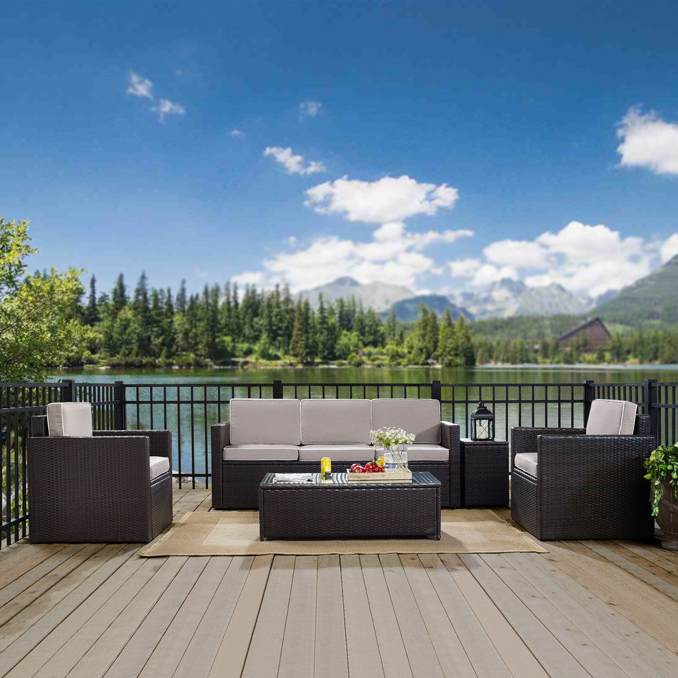 Palm Harbor 5-Piece Outdoor Wicker Sofa Conversation Set, Cushions Gray