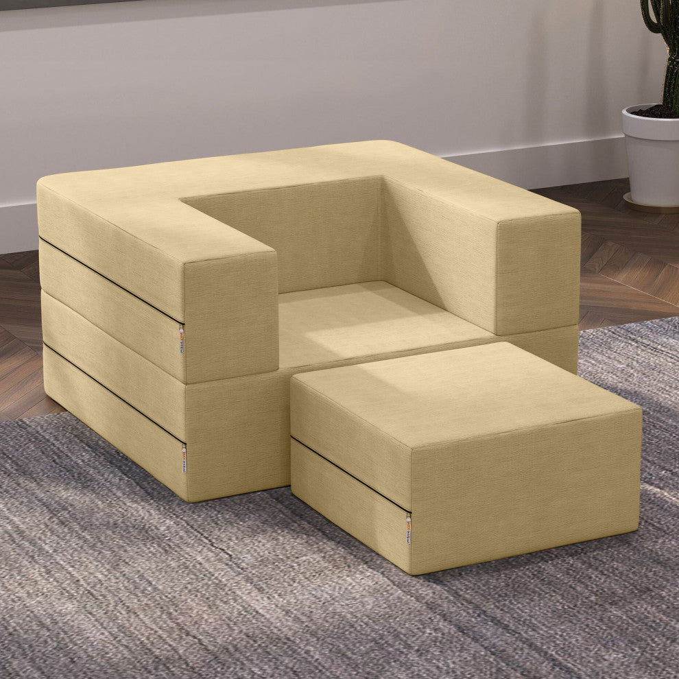 Jaxx Zipline Convertible Sleeper Chair & Ottoman / Twin-Size Bed, Camel