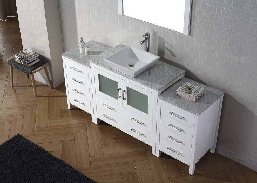 Virtu Dior 66" Single Bathroom Vanity, White With Faucet and Mirror