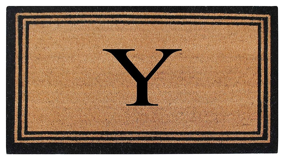 A1HC Black/Beige Coir Monogrammed Doormat 24"x39" , Y