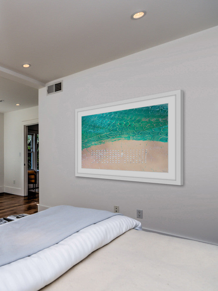 "White Umbrella Beach" Framed Painting Print, 36"x24"