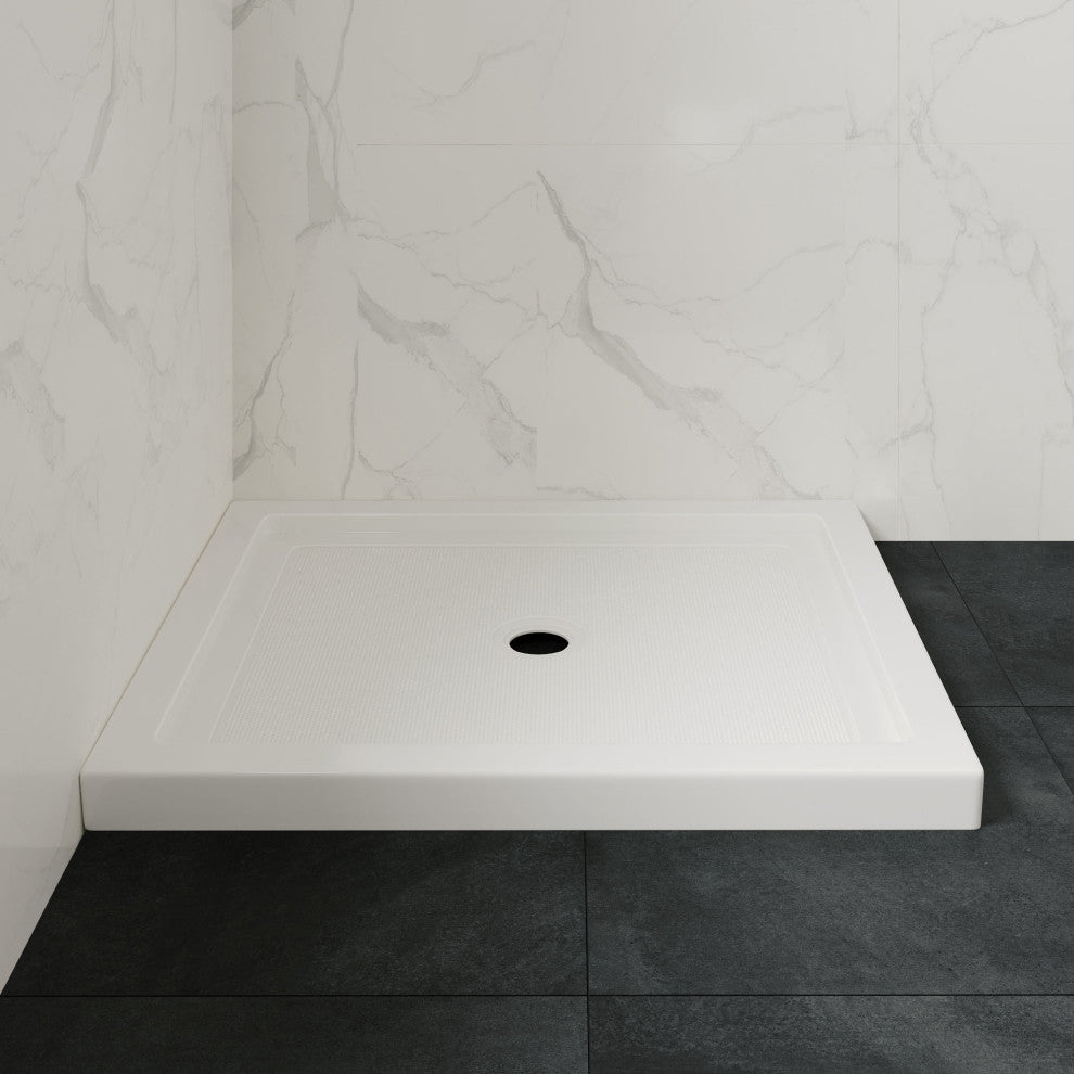 Ove Decors Erika Shower Base Rectangle, White, 38"x32", Center Drain