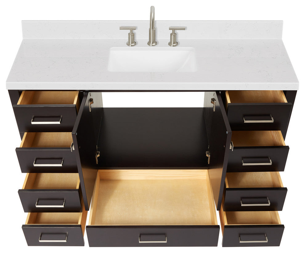 Ariel Cambridge 54" Single Rectangle Sink Vanity, Carrara Quartz