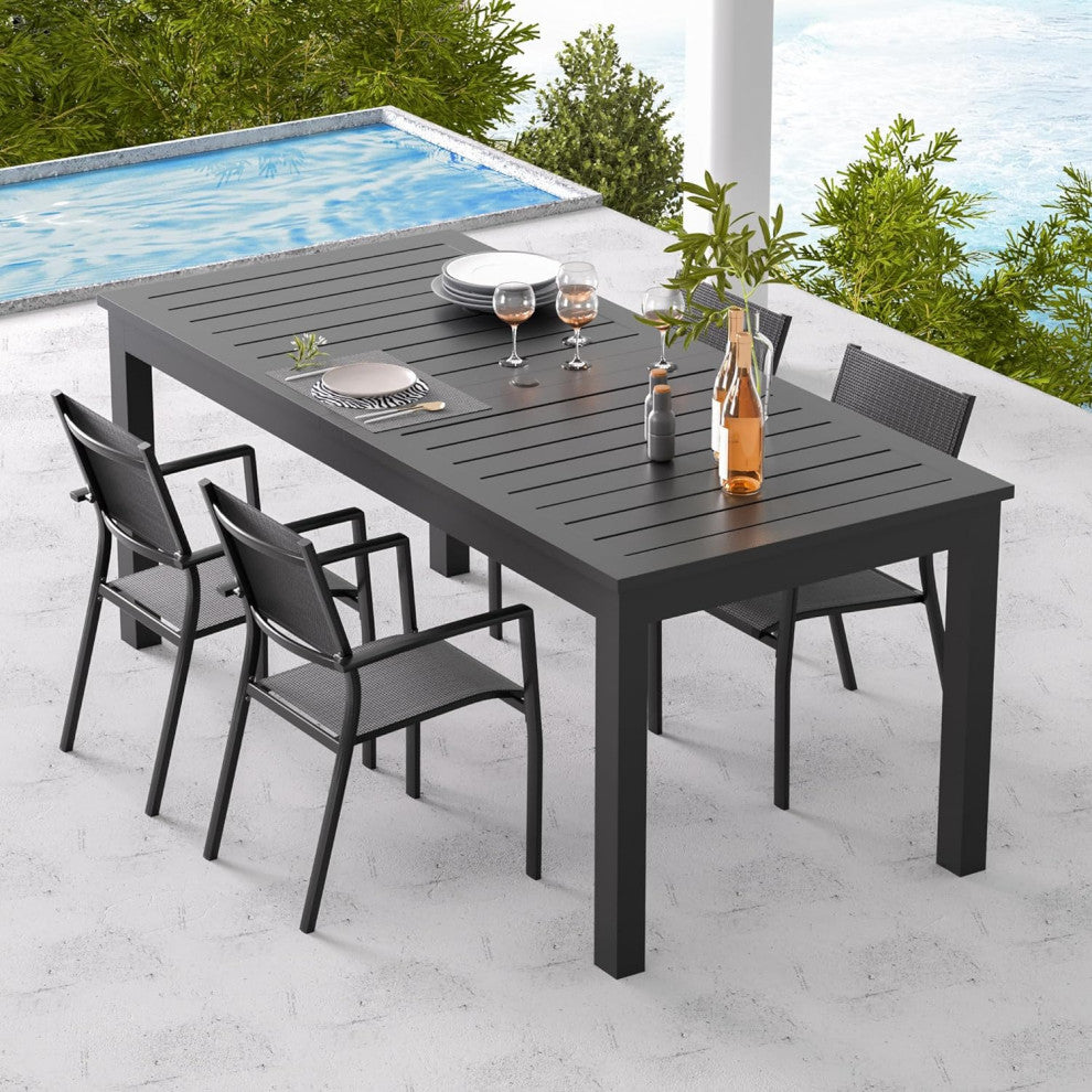 Modern Expandable Patio Dining Table with Weather-Resistant Top, Dark Gray/63"-92"