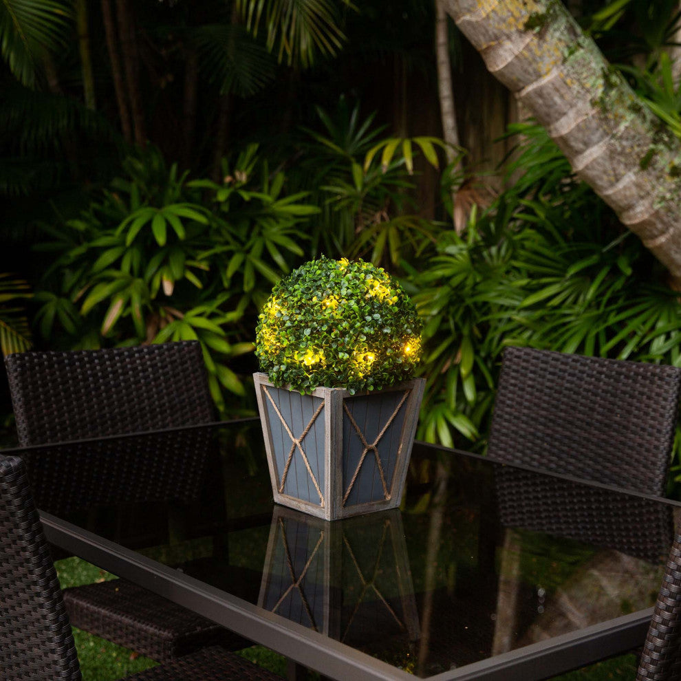 18in. UV Resistant Prelit Artificial Boxwood Ball Topiary, Planter