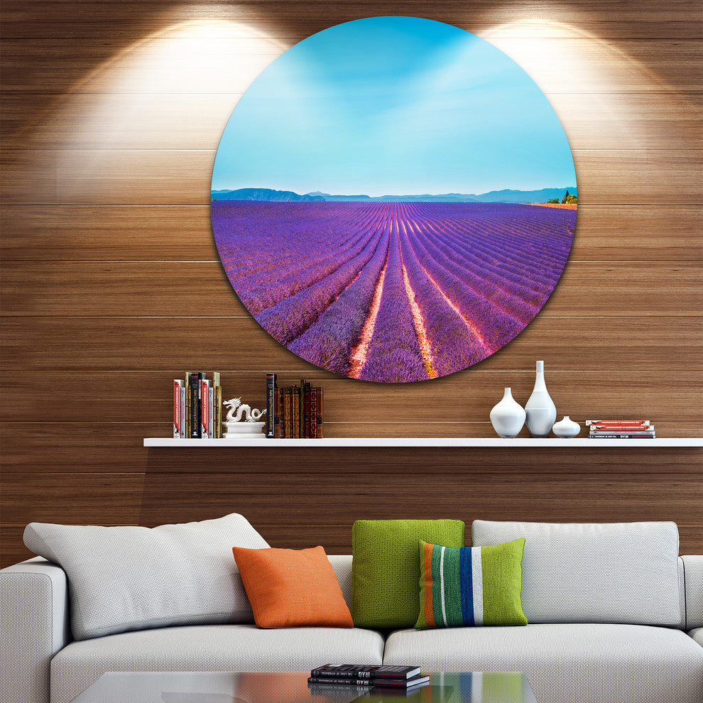 Lavender Flowers And Clear Sky, Landscape Disc Metal Artwork, 11"