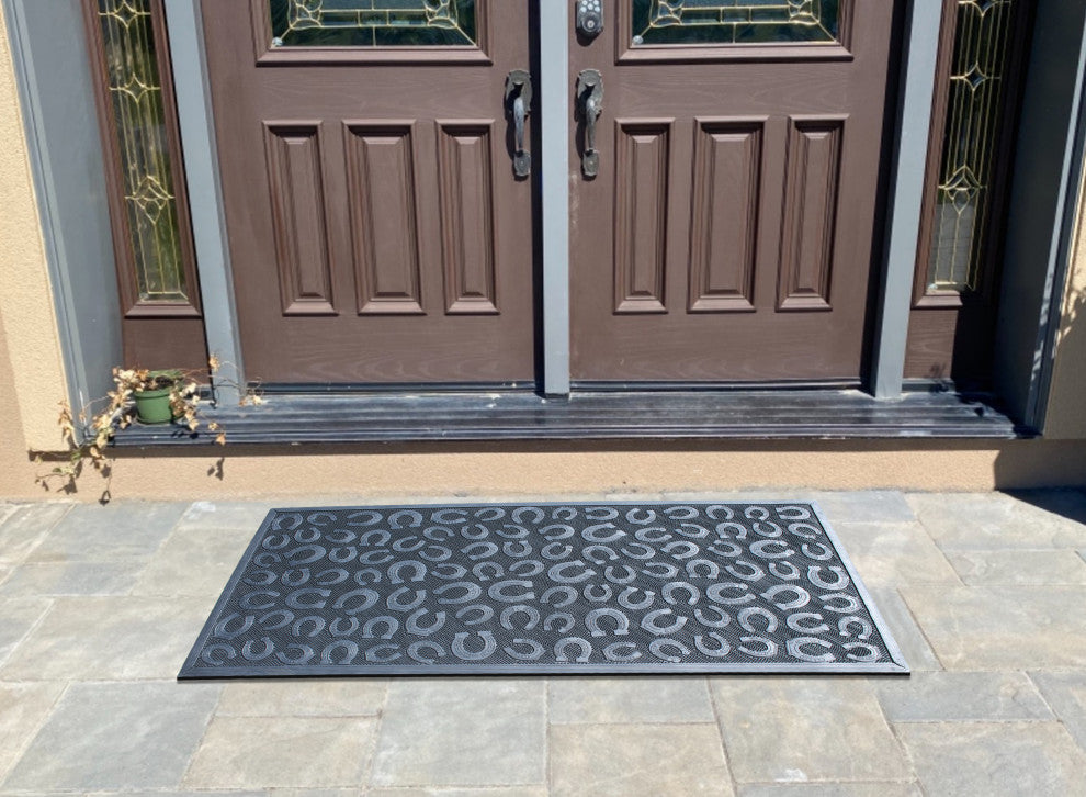 A1HC Good Luck Horseshoe Design Black 30"X60" Rubber Pin Non-Slip Doormat