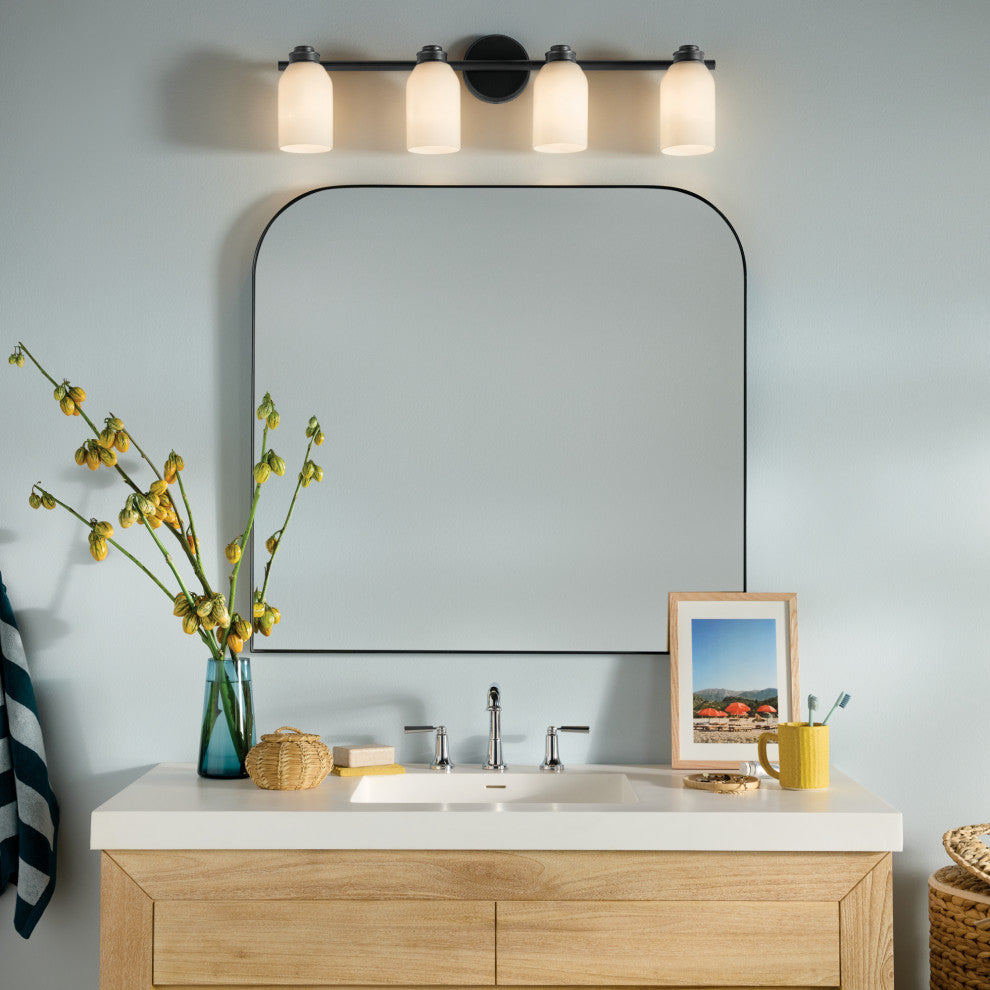 31" 4-Light Vanity Light With White Opal Glass
