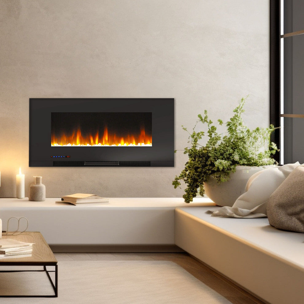 42" Wall-Mount Electric Fireplace, Black