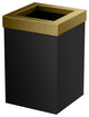 Square Modern Wastebasket, Matte Black and Brushed Brass