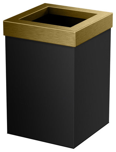 Square Modern Wastebasket, Matte Black and Brushed Brass