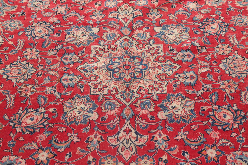 Consigned, Vintage Handmade Oriental Traditional Persian Area Rug, Red, 10x15