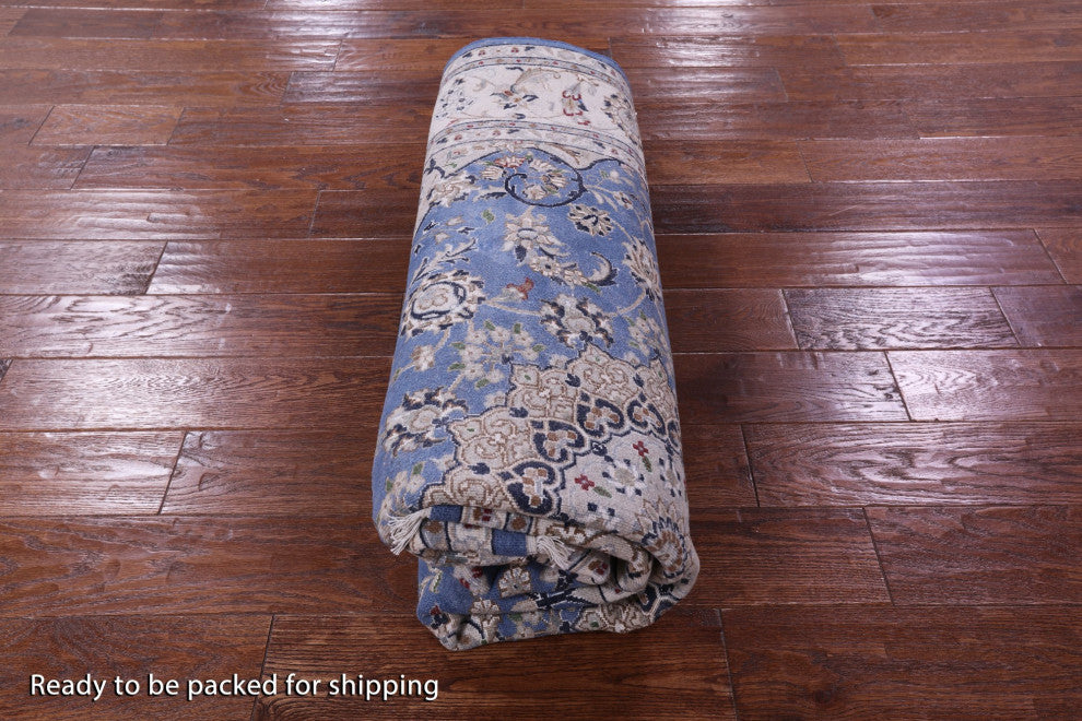 6' Square Wool and Silk Persian Nain Hand Knotted Rug Q11655