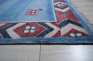 Hand-Knotted Wool Blue Traditional Classic Modern Knot Rug, 6'x9'