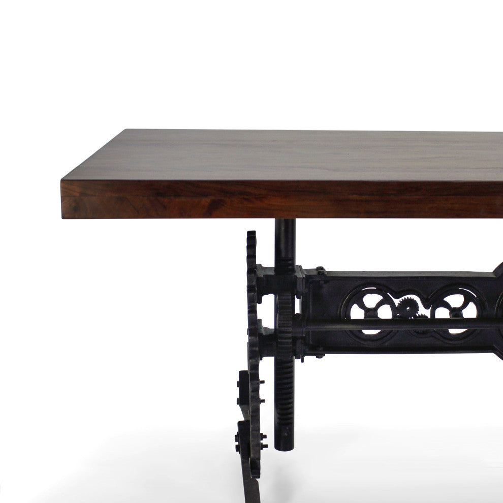 Steampunk Adjustable Dining Table - Iron Crank Base - Walnut Top