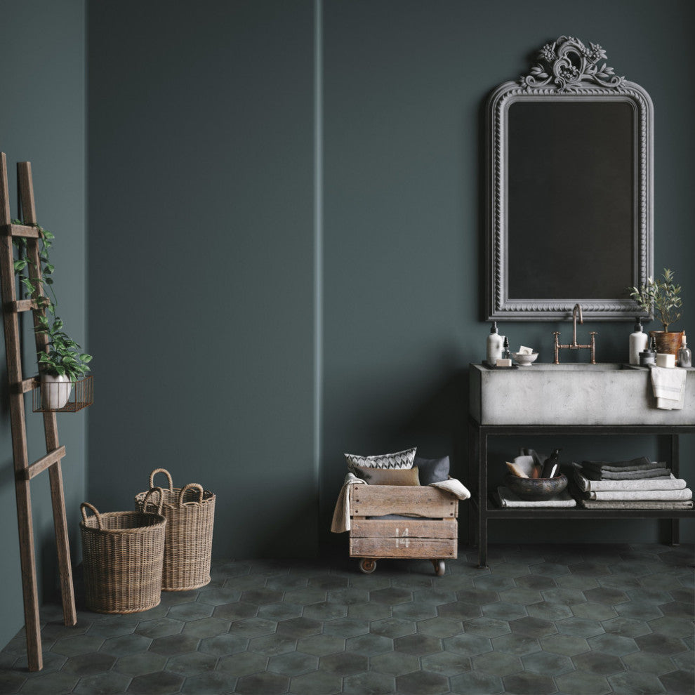 Industrial Hex Multi Mix Porcelain Floor and Wall Tile, Green