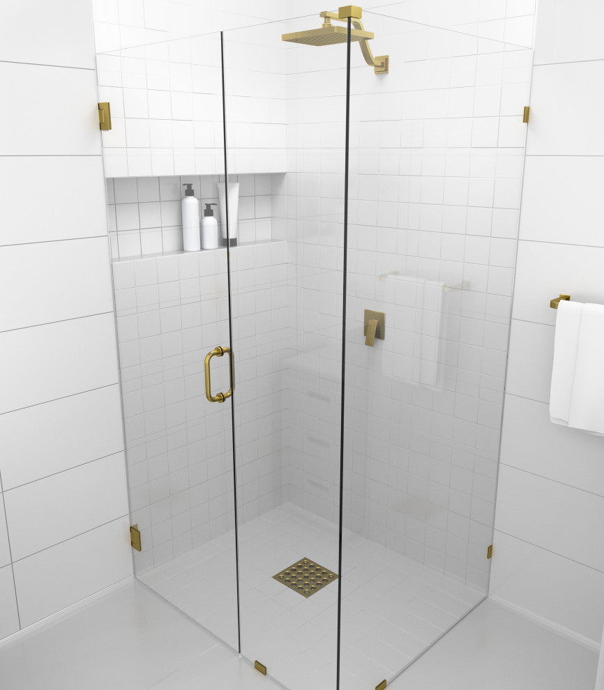 78"x40"x34" Frameless 90 Degree Shower Enclosure Wall Hinge, Satin Brass