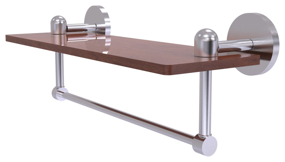 Tango 16" Solid Wood Shelf with Towel Bar, Satin Chrome