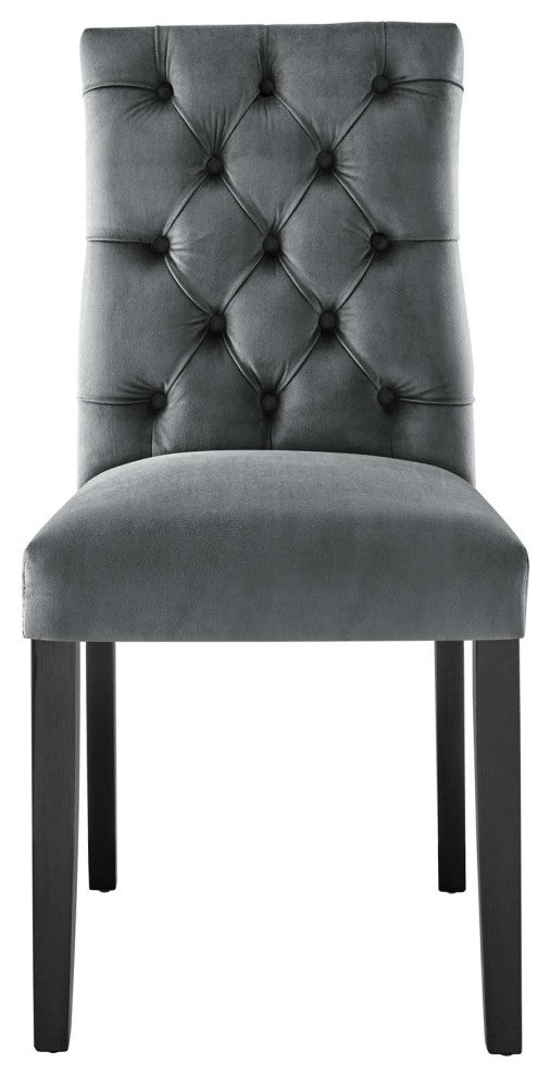 Side Dining Chair, Set of 2, Gray, Velvet, Modern, Cafe Bistro Hospitality