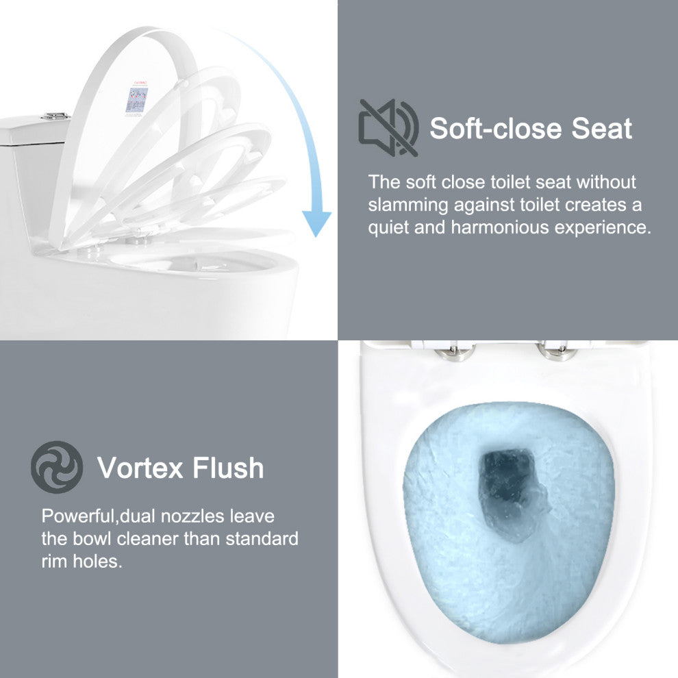 Sinber 28" One Piece Bathroom Toilet with Cotton White Finish and and Dual Flush