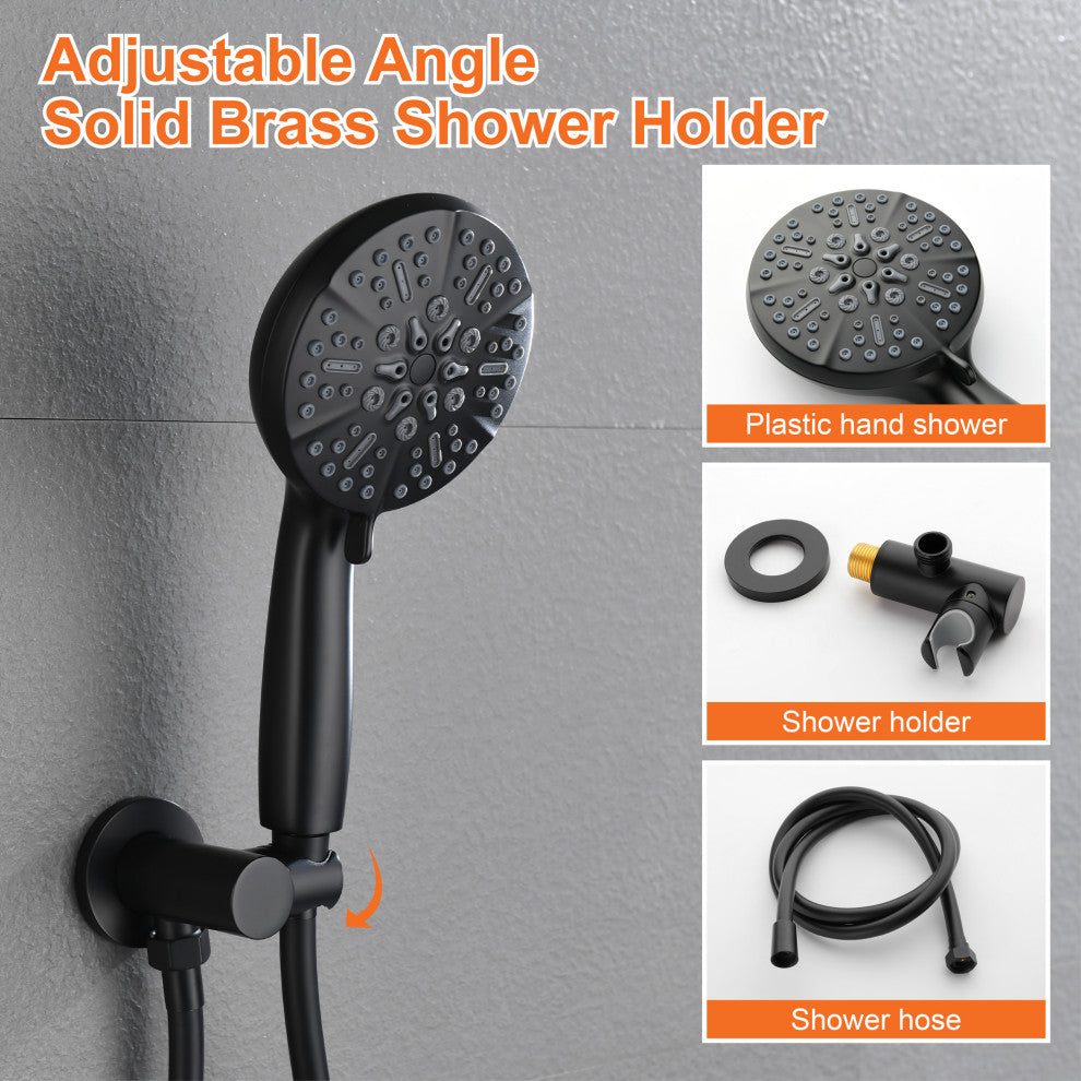 Waterfall Tub Spout Shower System, Handheld Shower Head, Matte Black