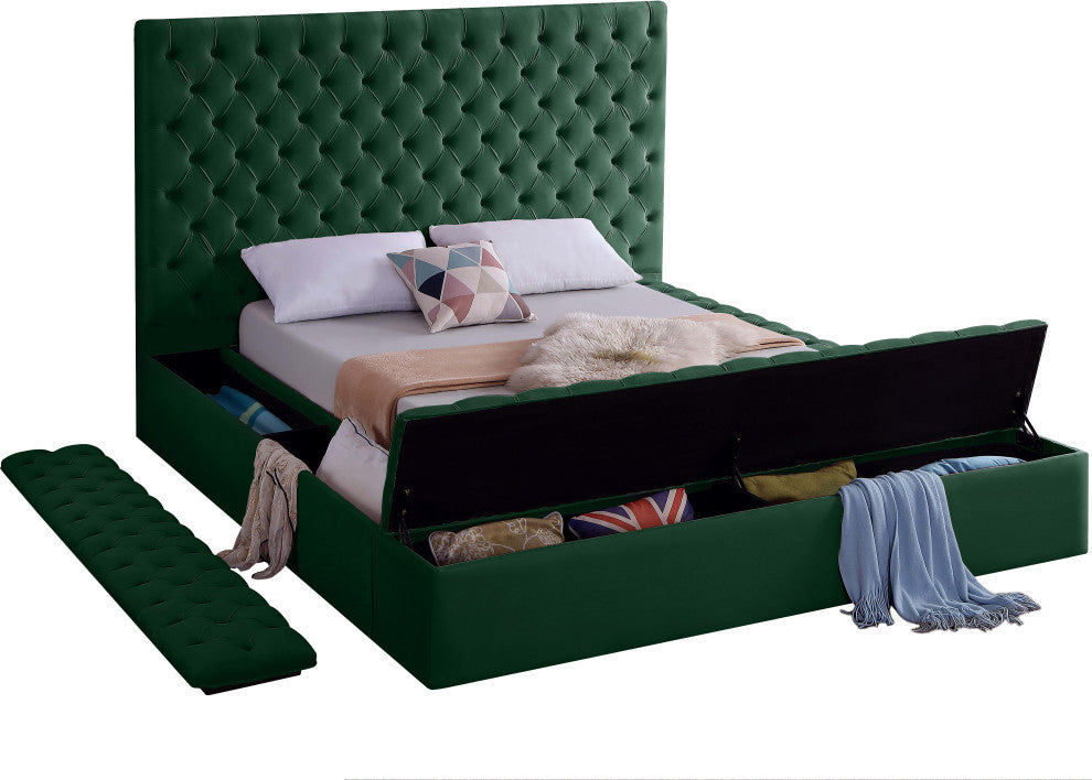 Bliss Velvet Upholstered  Bed, Green, King