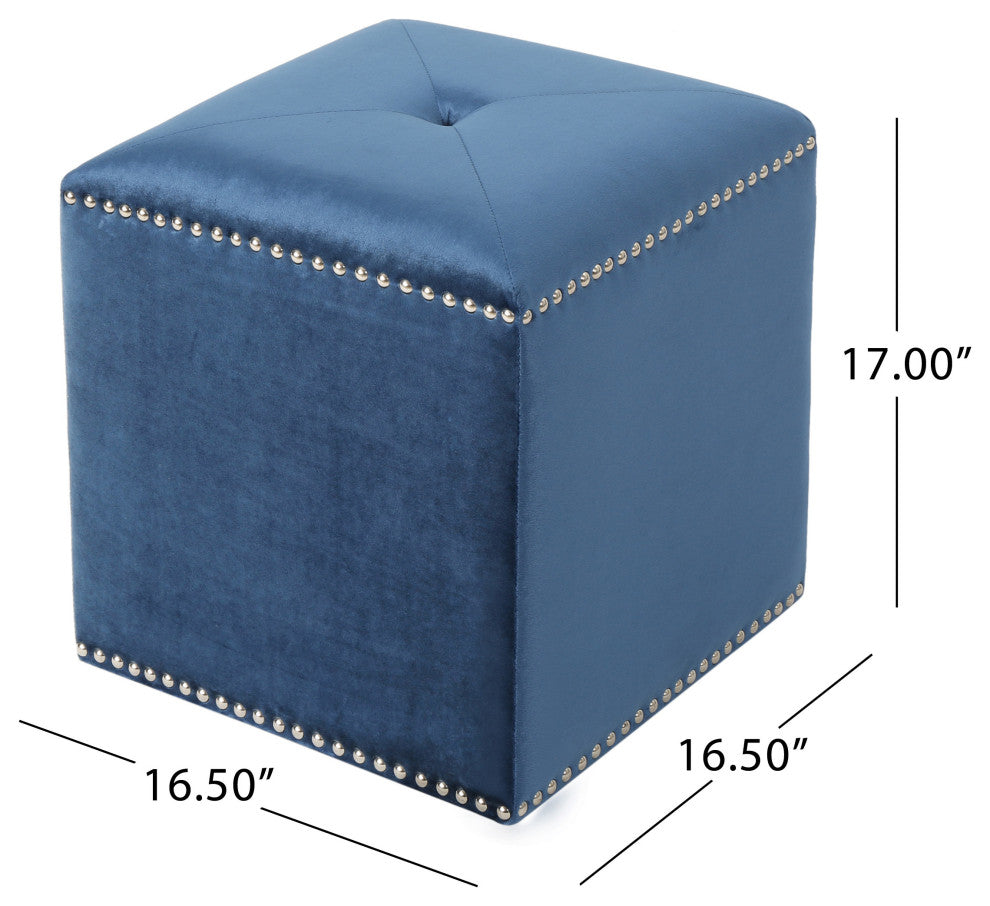 GDF Studio Allen Glam Velvet Ottoman, Cobalt