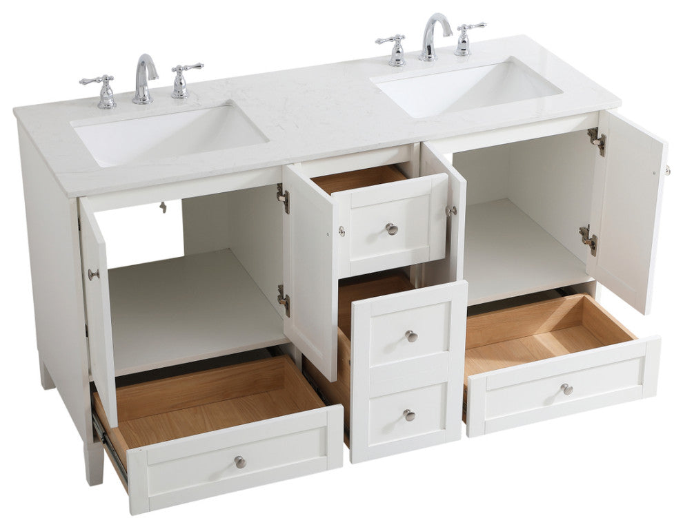 60" Double Bathroom Vanity, White