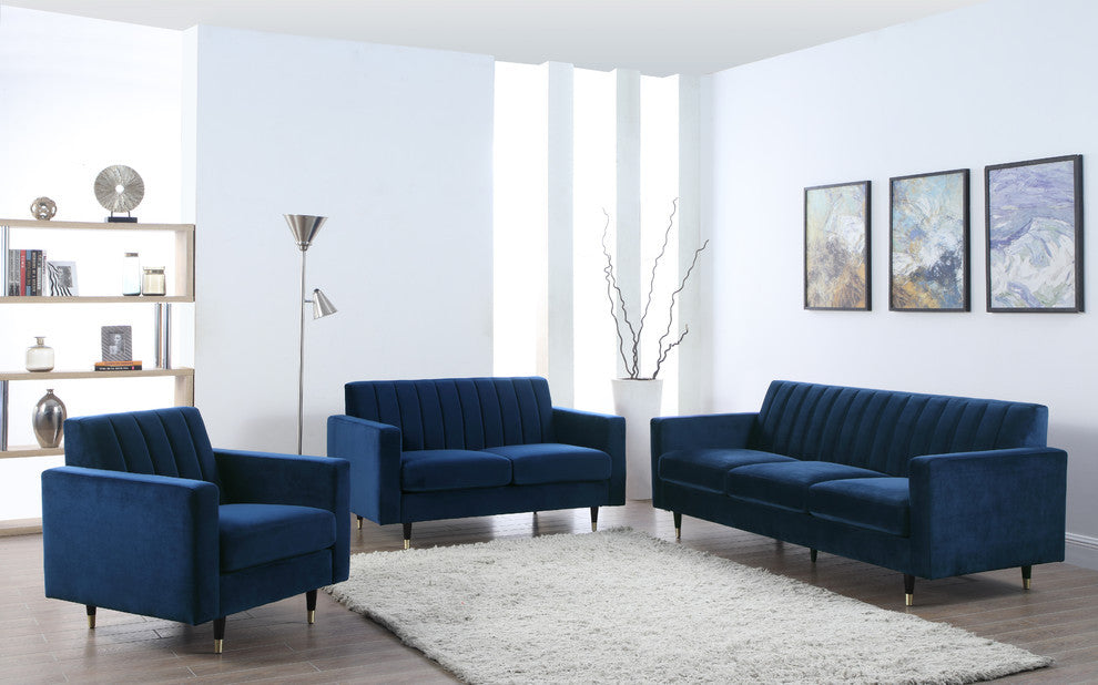 Lola Velvet Upholstered Sofa, Navy
