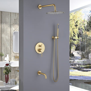 Tub Shower Faucet Set Complete Rain Shower System with Tub Spout, Brushed Gold