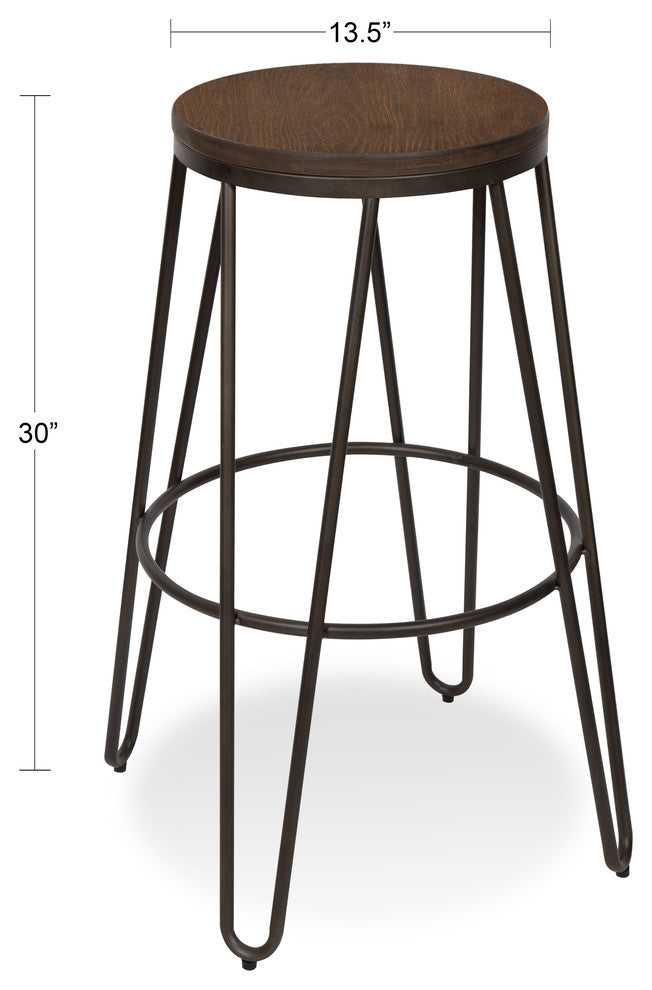 Tully Backless 30 Bar Stools, Set of 4, Bronze Legs, Wooden Seat