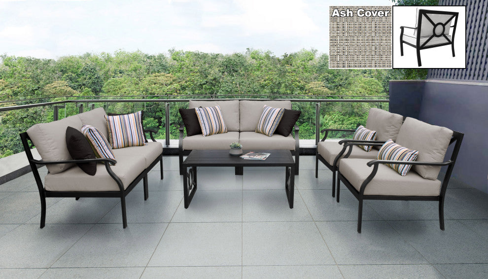 kathy ireland Madison Ave. 7 Piece Aluminum Patio Furniture Set 07e, Truffle