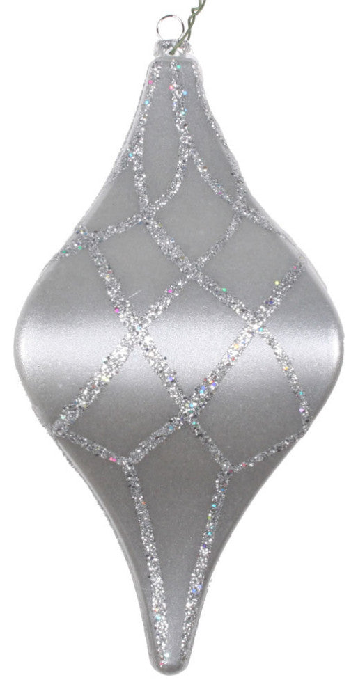 Vickerman Mt198407D 8" Silver Candy Glitter Net Drop Christmas Ornament