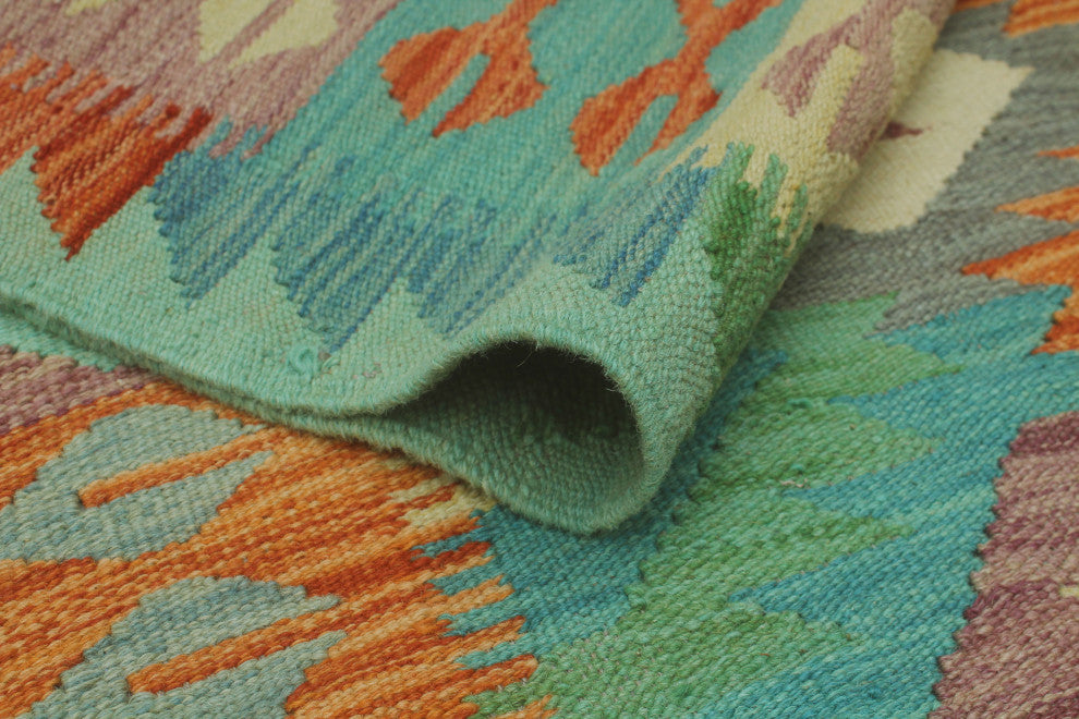 Sangat Kilim Afham Light Green/Orange Rug, 4'0x5'9