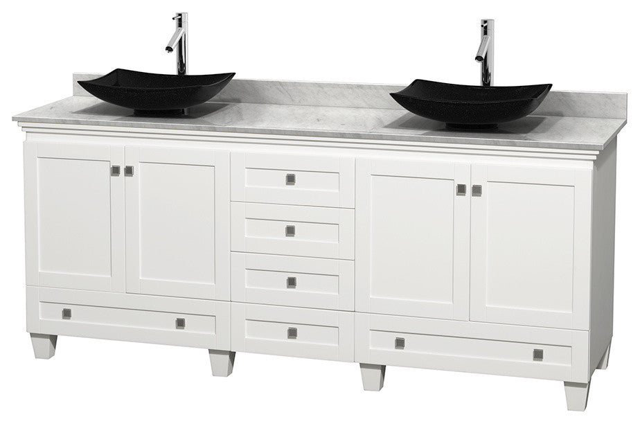 Acclaim Vanity, White, 80", Arista Black Granite, White Carrera Marble