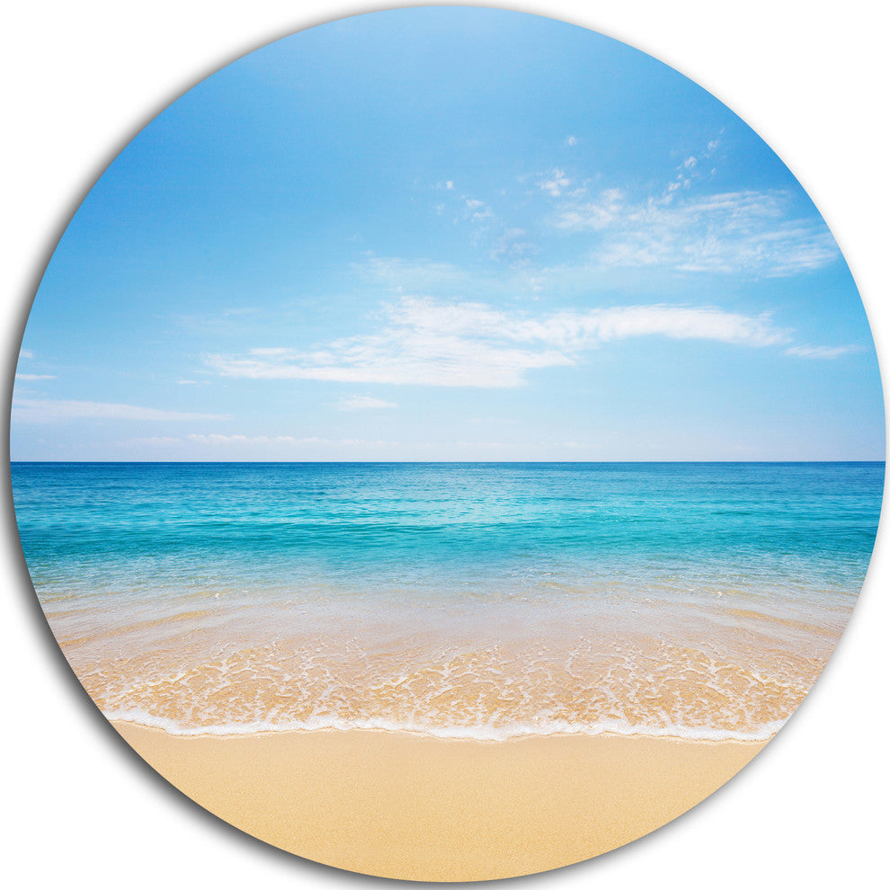 Wide Blue Sky Over Beach, Seashore Photo Large Disc Metal Wall Art, 23"