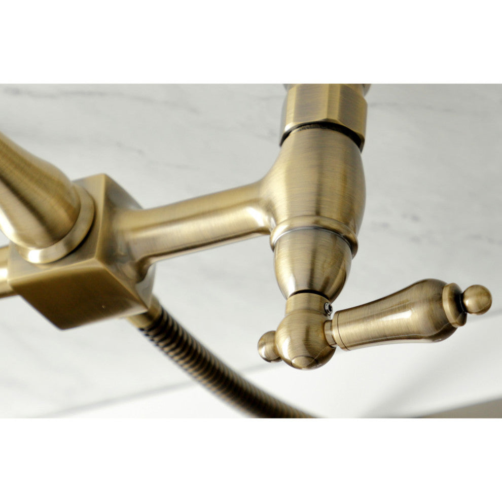 KS126XALBS-P Heritage Wall Mount Bridge Kitchen Faucet with Brass Sprayer, Antiq
